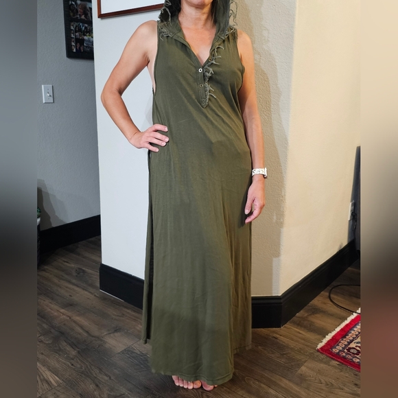 1/2 OFF We The Free People Green Hooded Tunic Pull Over Maxi Dress Cute Hippie - Picture 1 of 10